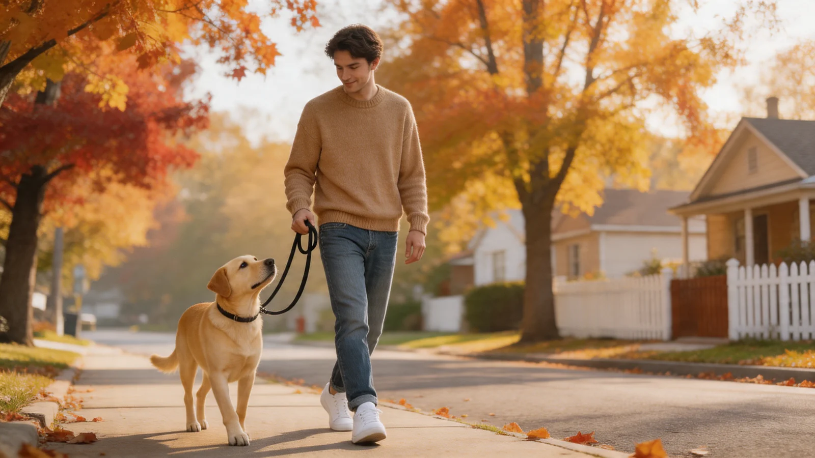Labrador walking on a loose leash