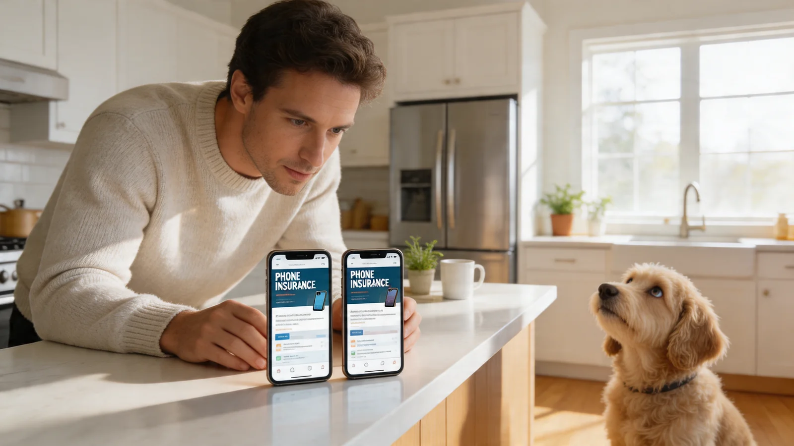 Person comparing two insurance sites on phones