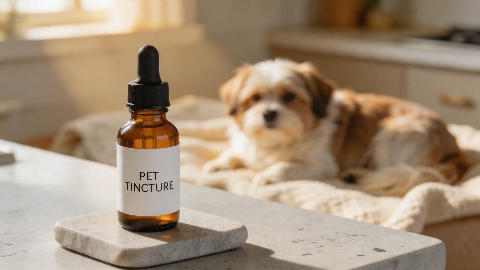 HolistaPet dropper bottle on a stone counter