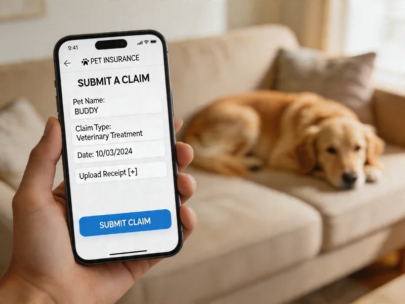 Fetch pet insurance app showing a claim submission screen